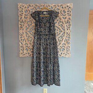 MAX STUDIO blue floral tiered maxi dress V-neck short ruffle sleeve small